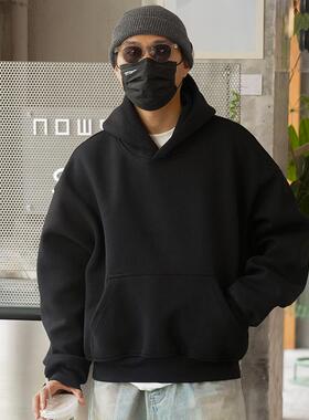 PROPCELL日系复古重磅休闲连帽卫衣Cleanfit纯色百搭潮牌帽衫外套