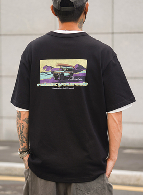 PROPCELL夏季新款卡通趣味印花250g日系休闲cityboy复古短袖T恤男