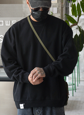 Propcell复古日系Cityboy纯色圆领卫衣基础款宽松百搭套头上衣男