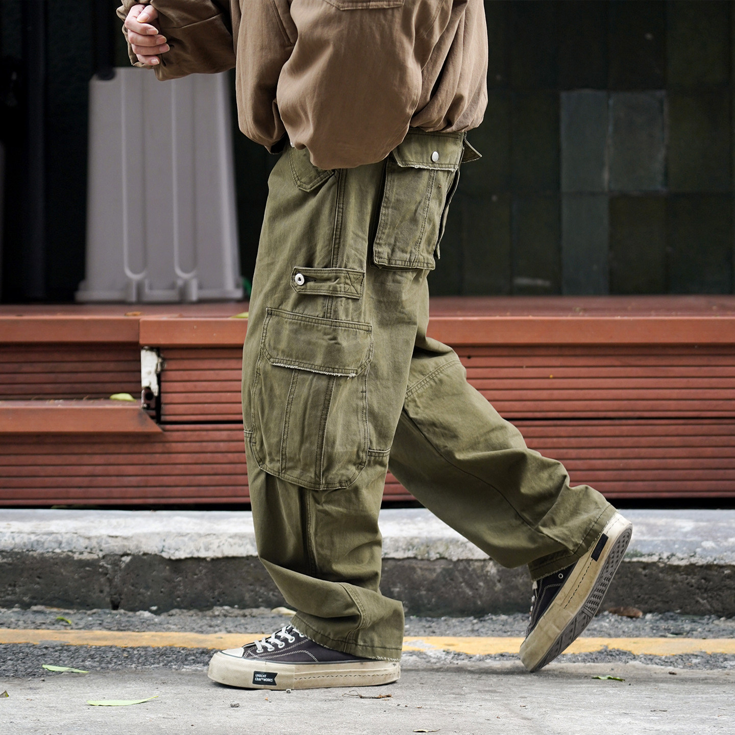 日系复古工装风多口袋长裤
