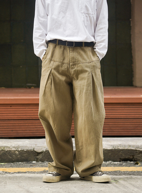 PROPCELL潮流美式风宽松阔腿休闲裤褶皱结构弯刀裤cleanfit长裤男