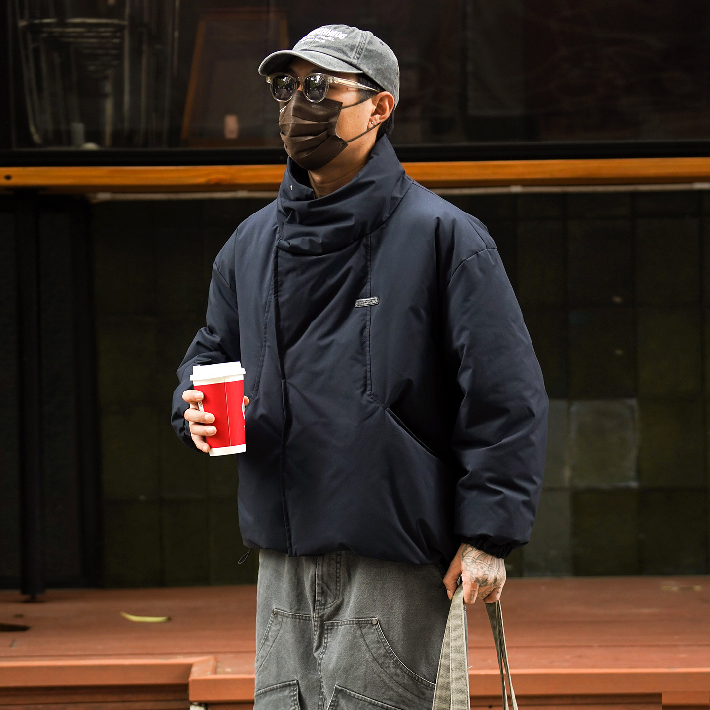 日系工装立领90白鸭绒短款羽绒服