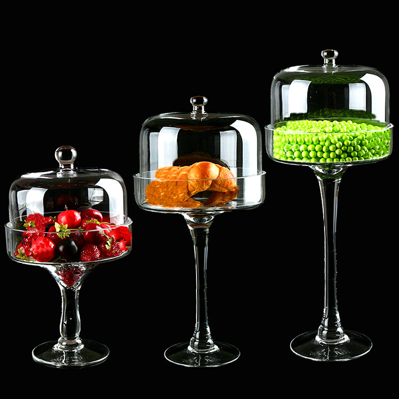 透明玻璃蛋糕罩欧式点心面包罩带盖防尘罩小吃水果盘高脚展示罩子