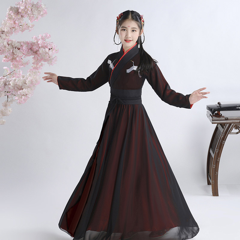 儿童古风超仙霸气酷侠女大童长裙古风汉服女童初中生淡雅清新汉服