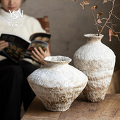 御三泥复古陶瓷花瓶客厅插花摆件玄关民宿茶室侘寂禅意手工粗陶罐