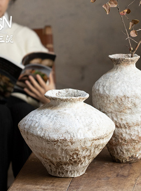 御三泥复古陶瓷花瓶客厅插花摆件玄关民宿茶室侘寂禅意手工粗陶罐