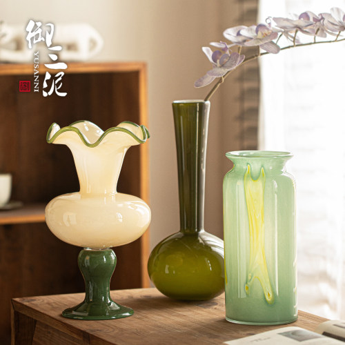 御三泥玻璃花瓶中古法式波浪花边