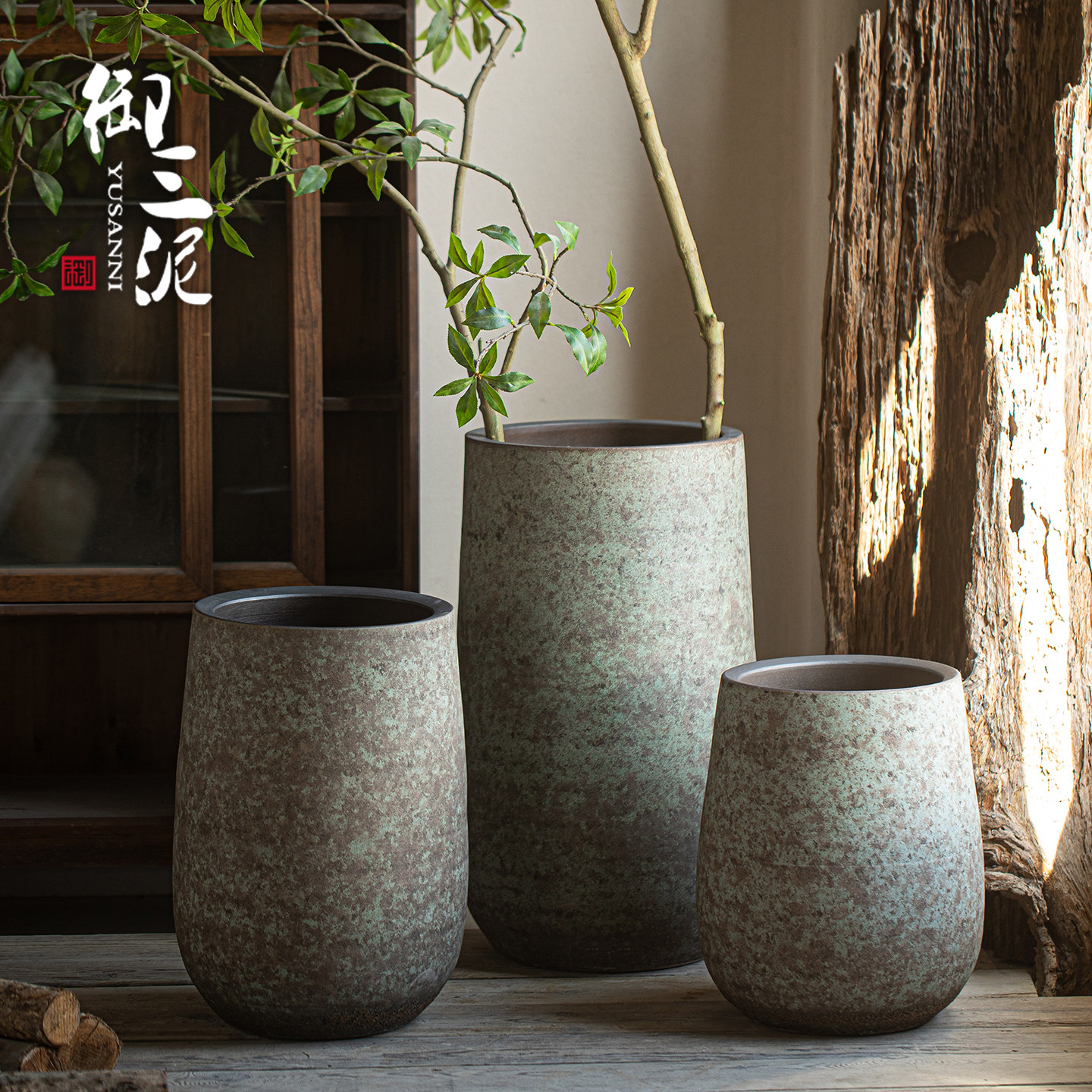 御三泥侘寂风复古落地大花盆