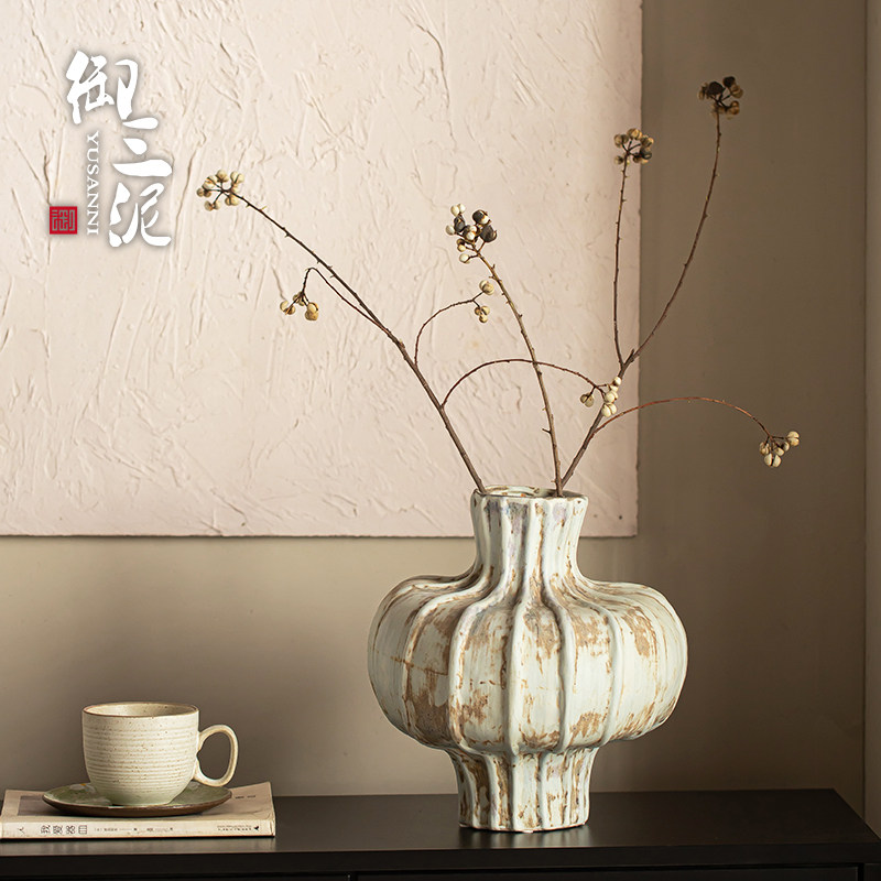 侘寂风禅意粗陶花瓶复古手工插花高轻奢陶器民宿酒店怀旧沫见花瓶,家居饰品,花瓶,淘宝优惠券,粉丝福利购,淘宝优惠卷