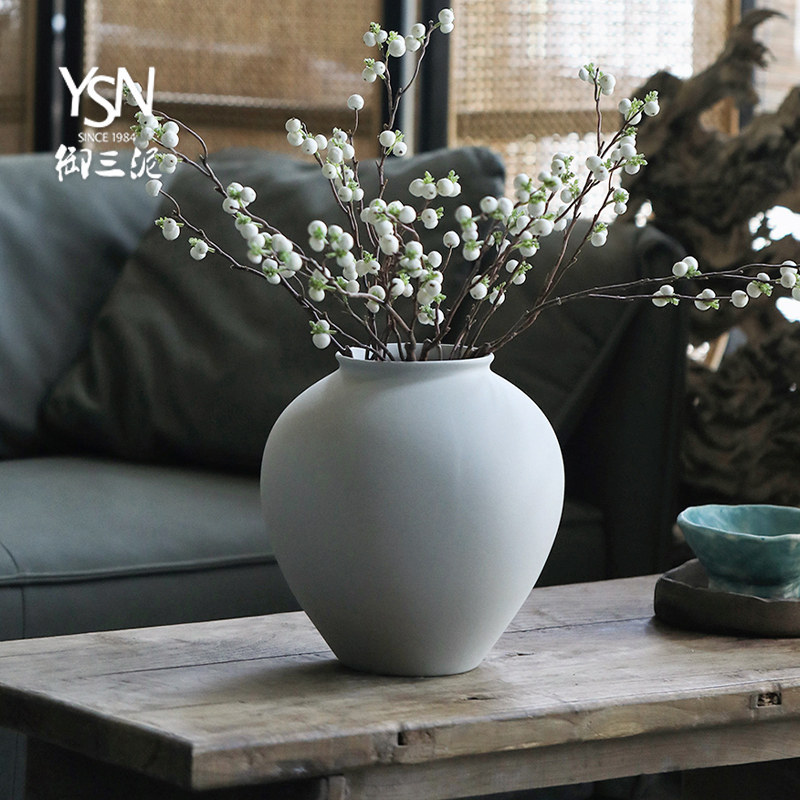 御三泥现代简约养鲜花白色陶罐陶瓷花瓶侘寂ins风简约插花瓶客厅,家居饰品,家饰软装搭配套装,淘宝优惠券,粉丝福利购,淘宝优惠卷