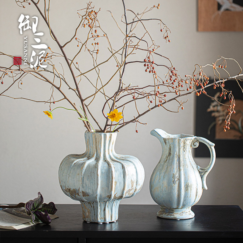 御三泥侘寂禅意摆件养鲜花陶瓷花瓶茶室民宿手工插干花器桌面装饰,家居饰品,花瓶,淘宝优惠券,粉丝福利购,淘宝优惠卷