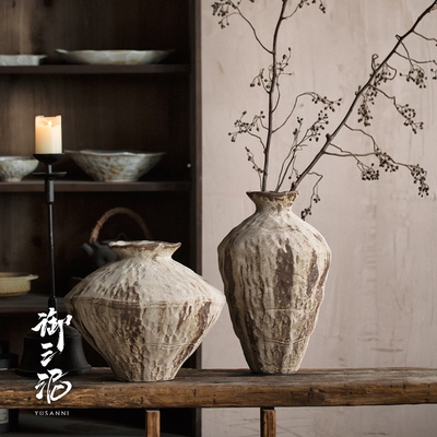 侘寂风干 干花可水培禅意摆件陶瓷花瓶粗陶瓶插花覆古手工民宿大