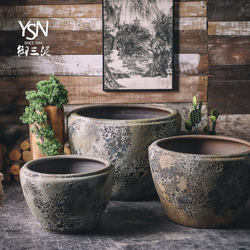 御三泥陶瓷大缸粗陶复古手工金鱼缸荷花缸水缸鱼缸庭院子阳台摆件