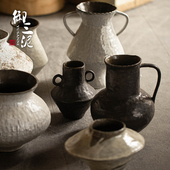 御三泥侘寂风台面陶罐干花复古小清新客厅玄关茶室陶瓷摆件插花瓶