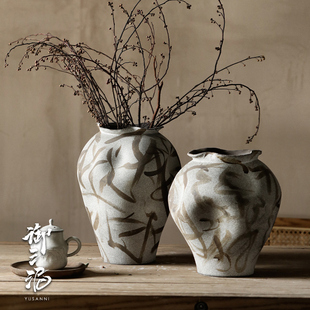 高级感中式水墨风格书法陶瓷花瓶客厅插花干燥花侘寂风陶罐装饰摆