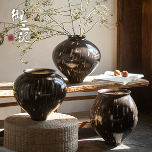 侘寂风花瓶创意小清新插花摆件客厅玄关茶室高级感复古艺术感陶罐