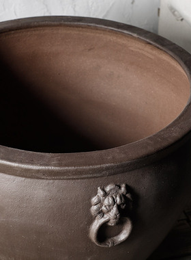 御三泥高温粗陶土陶古法鱼缸酒店庭院室外院子睡莲鱼缸水缸陶瓷缸