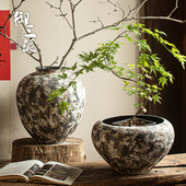 御三泥复古陶瓷花瓶侘寂禅意风酒店茶室民宿干花桌面装 饰创意花器