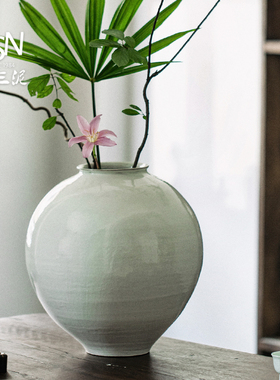 御三泥陶瓷侘寂花瓶复古月亮瓶y白色陶艺摆件禅意插花干花民宿装
