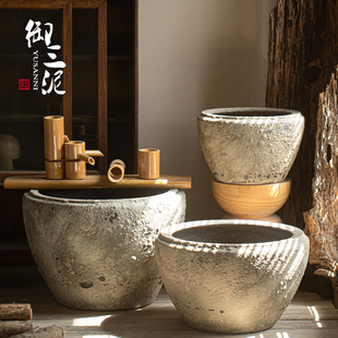 御三泥侘寂风粗陶大缸绿植种植特大号老式 庭院流水缸睡莲养鱼池盆