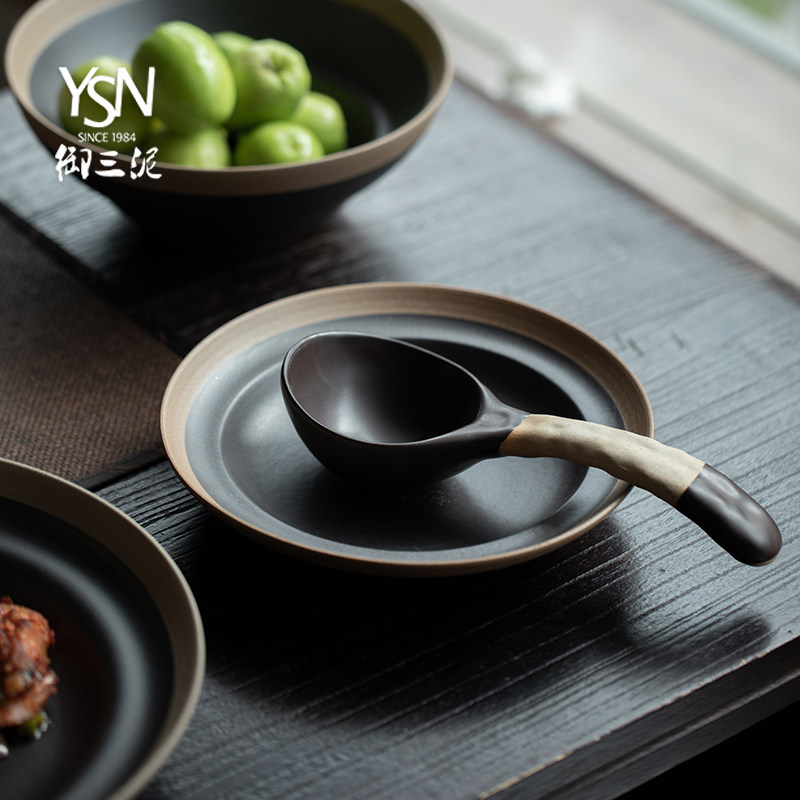 餐碗料理碗粗陶日式文艺民宿餐厅粗陶果盘黑色餐具复古风鱼盘|msdalam kategori pinggan mangkuk, pinggan mangkuk, Bowl - dari Buy2taobao.com untuk memberikan perkhidmatan ejen Taobao profesional membeli