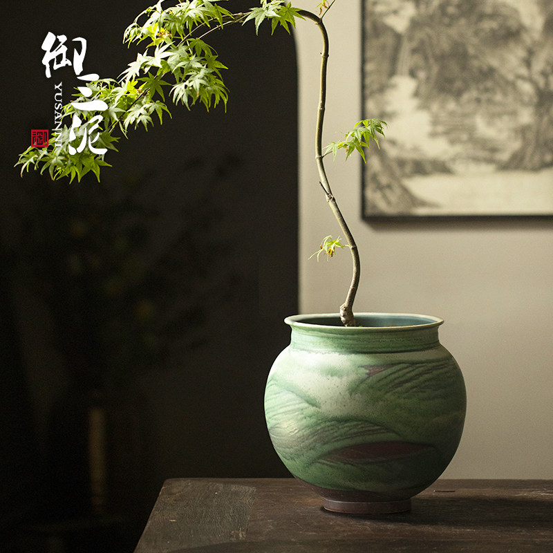 御三泥陶瓷花盆流泉枫飘枝三角梅种植盆手绘油画风景德镇中式罐子