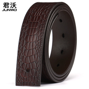 君沃皮带男真皮不带头针扣男士 腰带无扣头鳄鱼纹头层牛皮皮带条
