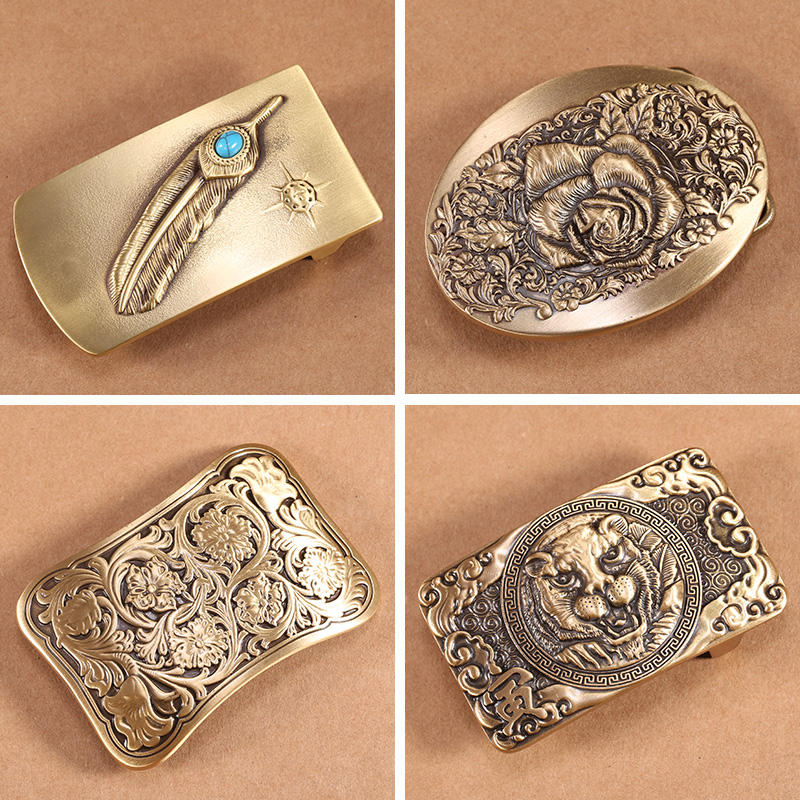 生肖平滑扣实心黄铜男士老虎配件