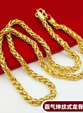 新款肖邦项链环扣素款沙金链条男士款潮流坤纹式龙骨项链