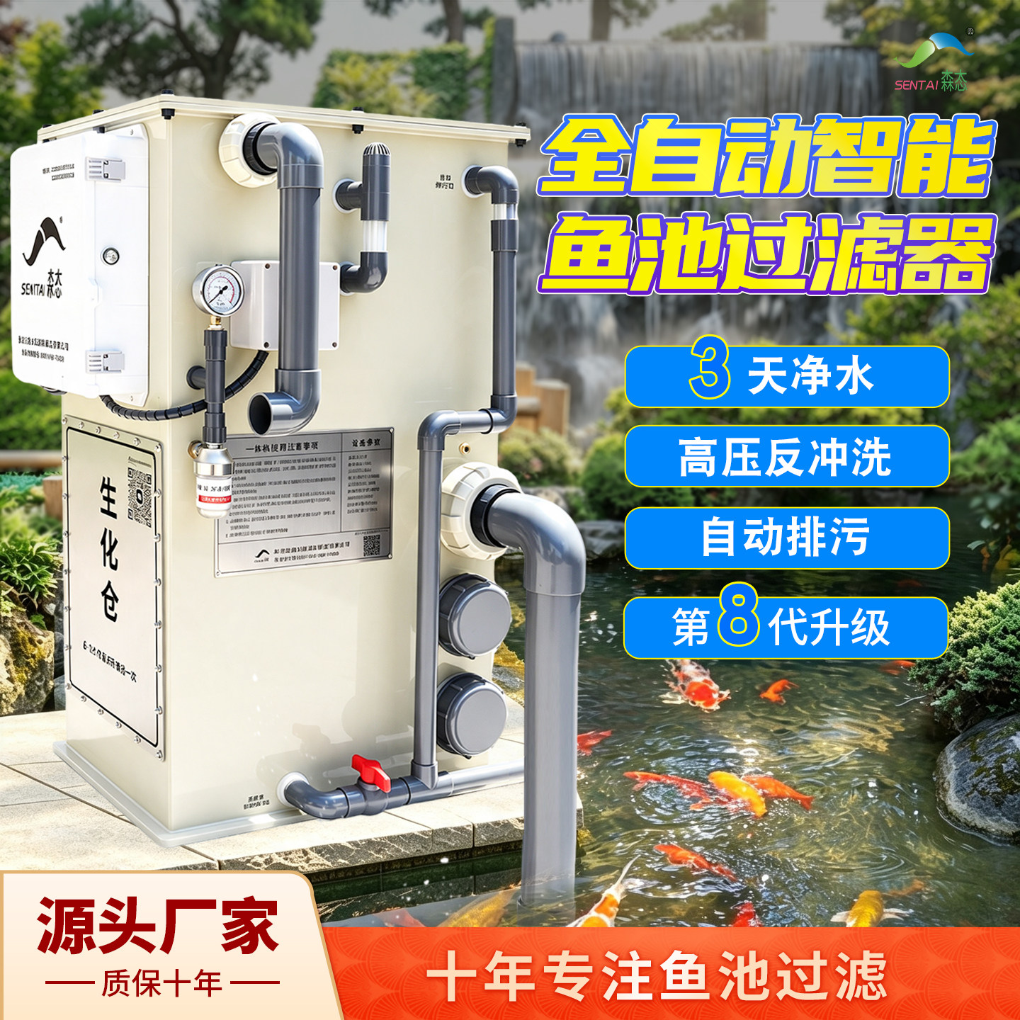 森态外置智能鱼池过滤器全自动化