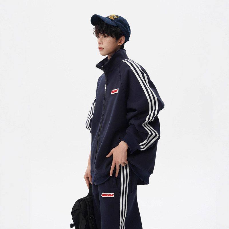 条纹撞色拼接运动套装男女冬季学院风宽松休闲卫衣卫裤情侣两件套,男装,其他套装,淘宝优惠券,粉丝福利购,淘宝优惠卷