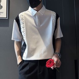 撞色拼接Polo衫男短袖夏季男款翻领T恤男装2023新款夏装半袖上衣