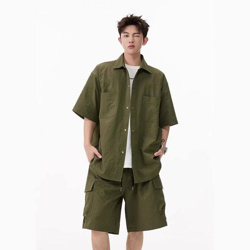 松弛感工装短袖衬衫套装男2025夏季宽松休闲衬衣两件套运动防晒衣,男装,其他套装,淘宝优惠券,粉丝福利购,淘宝优惠卷
