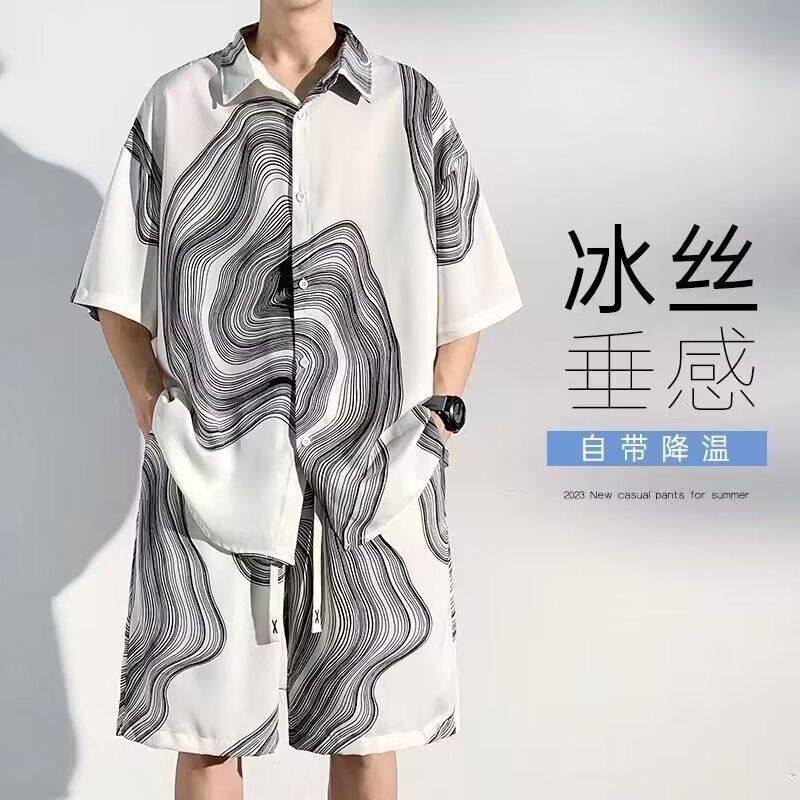 冰丝沙滩衬衫加短裤男士夏装套装2024新款夏季宽松大码男装休闲男,男装,其他套装,淘宝优惠券,粉丝福利购,淘宝优惠卷