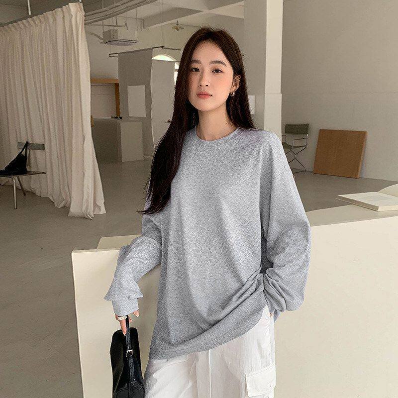 2026宽松长袖十三行休闲女t恤春季韩系上衣 纯棉可外穿女女装