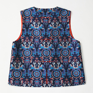 钱小萍宋锦联珠对凤纹锦圆领对襟款新中式国风日常百搭带钢印