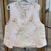 李德喜宋锦熊猫抱桃圆领斜襟马甲新中式 国风日常百搭带钢印