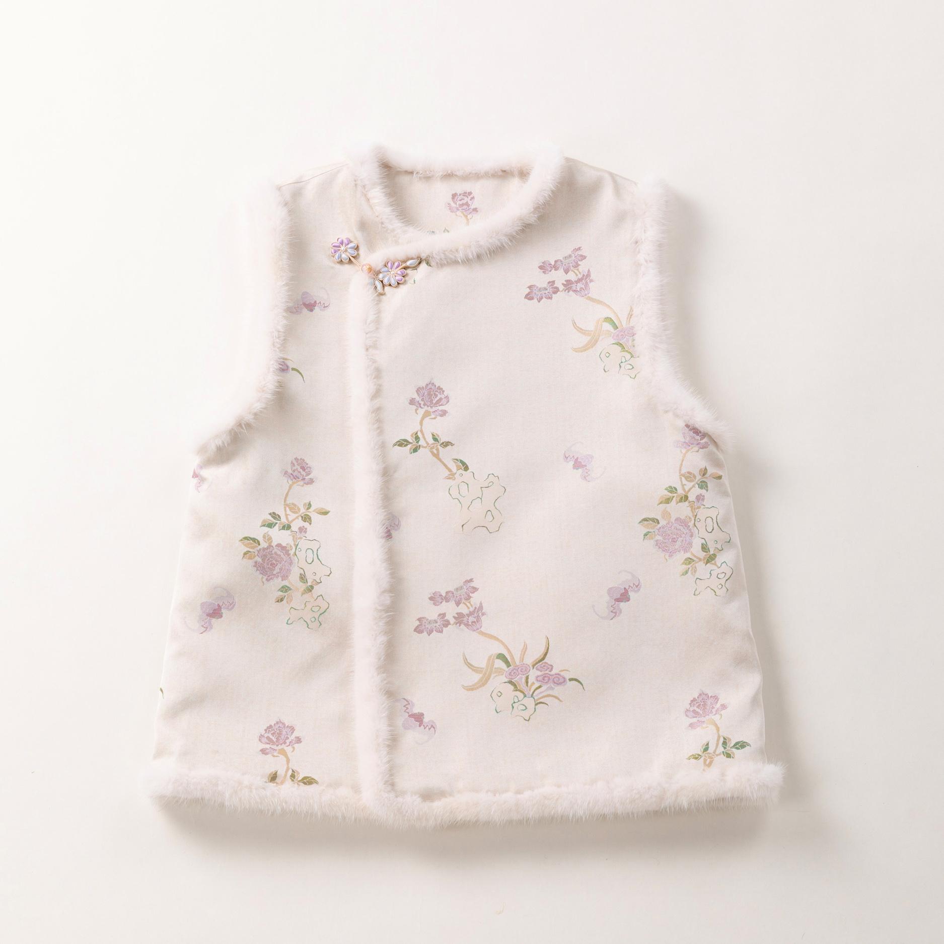 上久楷宋锦山石牡丹米白系马夹