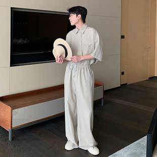 男士 套装 2025新款 薄款 休闲搭配 Hualun夏季 衬衣男士 老钱风亚麻衬衫