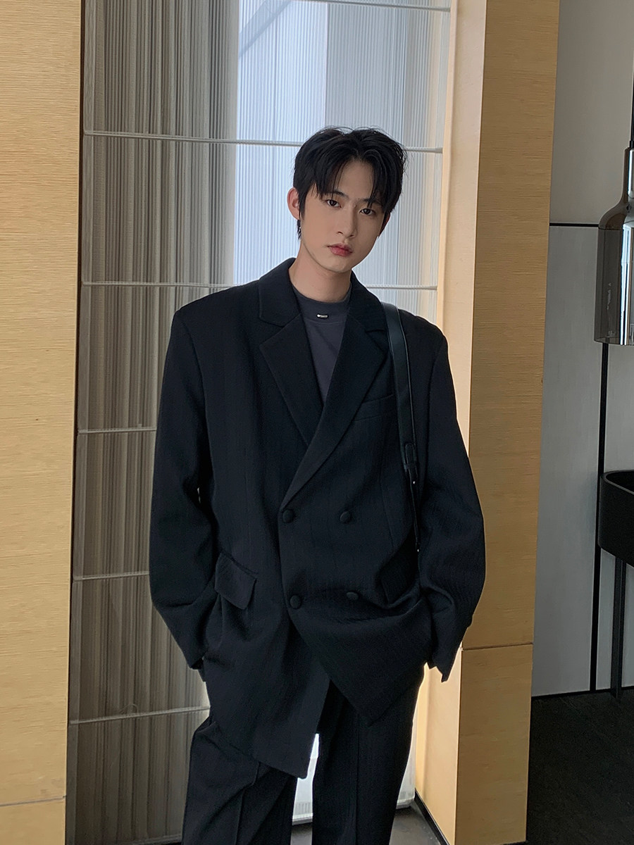 화룬 봄 가을 유행 정장 남성 더블 브레스트 정장 재킷 CITYBOY 잘 생긴 투피스 세트