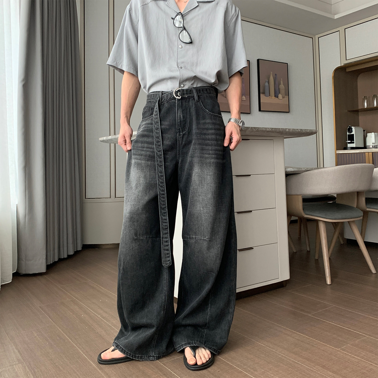 Hualun宽松直筒薄款裤子男
