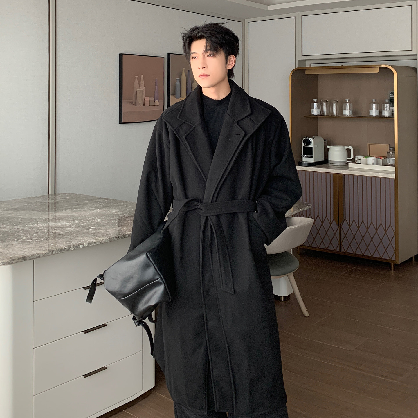 Hualun假两件毛呢大衣男秋冬中长款加厚宽松潮流过膝双领呢子外套,男装,毛呢大衣,淘宝优惠券,粉丝福利购,淘宝优惠卷