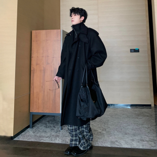 呢子大衣男生高级感保暖外衣 毛呢外套中长款 Hualun冬季 假两件男士