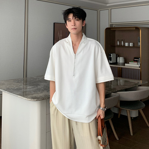 Hualun夏季T恤半拉链polo衫男