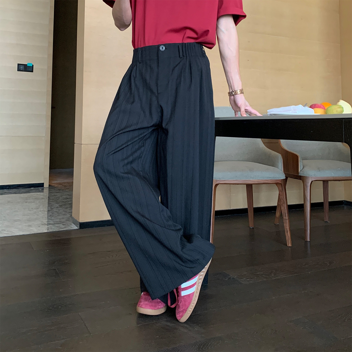 HLDS夏季直筒条纹休闲裤图片