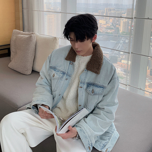 Hualun冬季 加厚牛仔羊羔毛外套韩系棉袄潮牌棉衣男 痞帅风棉服男款