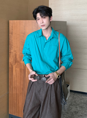 Hualun男生轻熟风穿搭潮牌痞帅炸街衬衫男装上衣潮流纯棉长袖衬衣