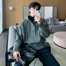 Hualun秋冬季超好看连帽毛衣男士半开衫针织衫男潮牌情侣套头上衣