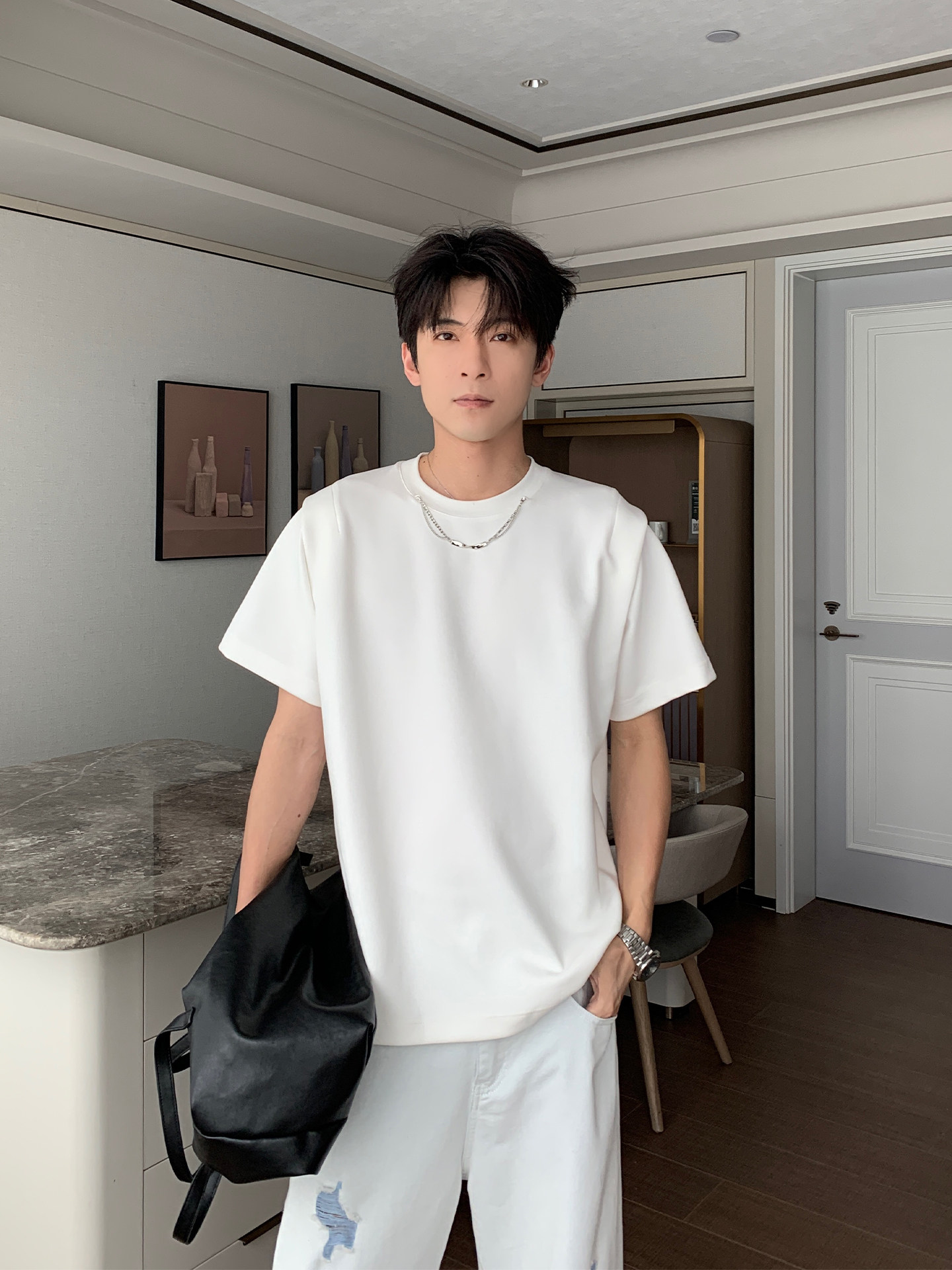 Hualun夏季衣服男短袖T恤高级感潮牌休闲上衣cleanfit宽松体恤衫