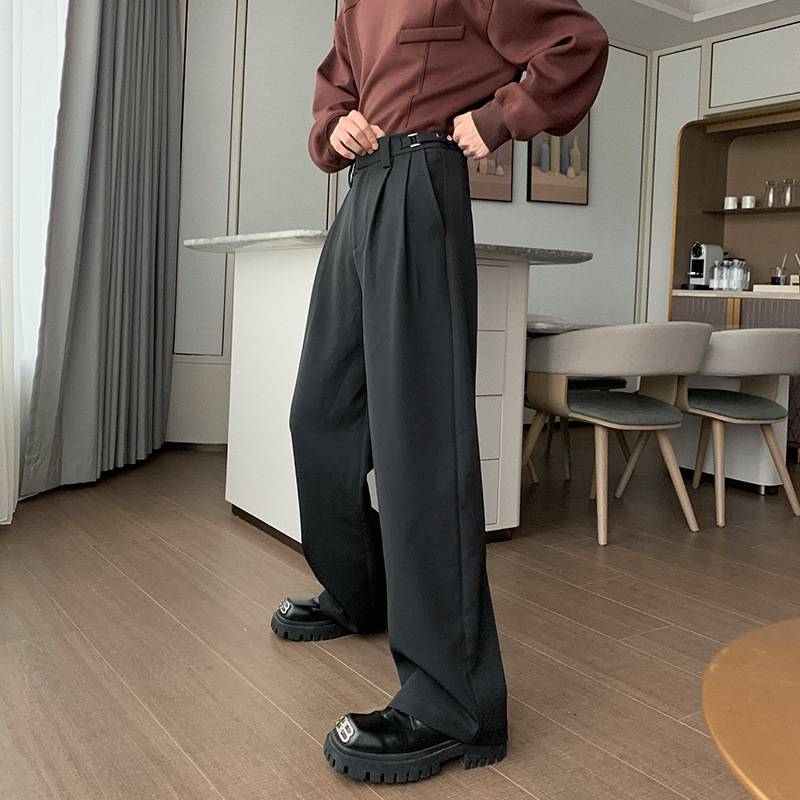 Hualun秋季直筒西装裤男阔脚垂感高级感休闲裤ins潮宽松西裤裤子